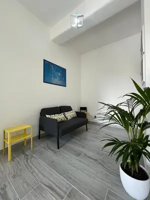 a living room with a couch and a potted plant at Paolettas House in Rome
