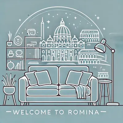 a couch with the sights of rome illustration at Romina in Rome