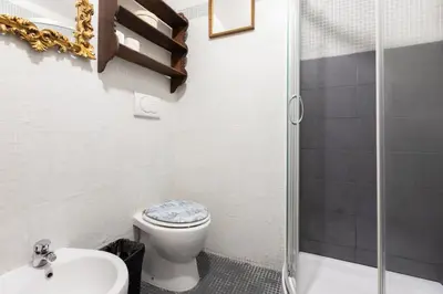 a small bathroom with a toilet and a shower at Elegant apartment in Trastevere in Rome