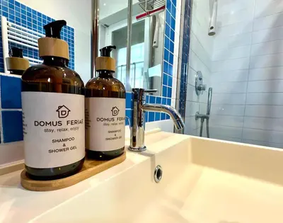 two bottles ofodorizers sitting on a bathroom sink at 10 Min to Metro Cozy Apartment Near City Center in Rome