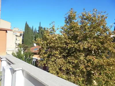 a tree on the ledge of a white balcony at Attico luminosissimo, Città Giardino - Monte Sacro in Rome