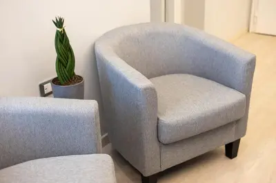 a gray chair and a plant in a room at Koala House in Rome