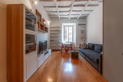 a living room with a couch and a tv at Casa Vanvitelli - Testaccio in Rome