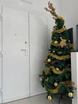 a christmas tree in front of a white door at GIUBILEO PALACE Inn in Rome