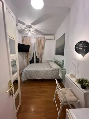 a bedroom with a bed and a ceiling fan at Vatican Almond Tree Penthouse in Rome