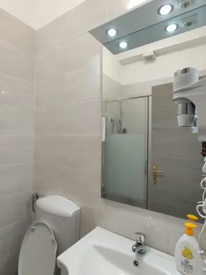 a bathroom with a toilet and a sink and a mirror at RATTAZZI ROMA CENTRo in Rome