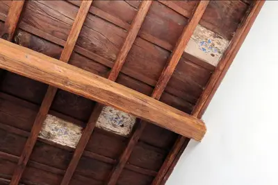 an overhead view of the ceiling of a wooden roof at Campo de fiori charm apartment in Rome