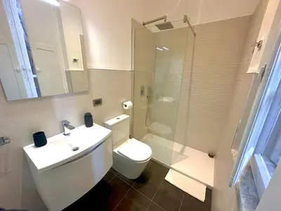 a bathroom with a toilet and a sink and a shower at Prestige Crescenzio in Rome