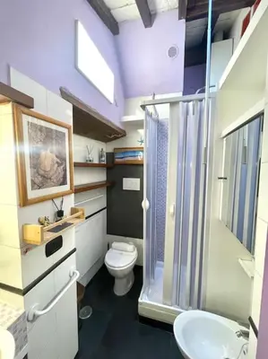 a bathroom with a toilet and a shower and a sink at Trastevere Lovely Loft in Rome