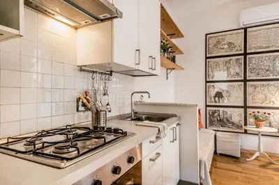 a kitchen with a stove and a sink at The ancient volute guest house in Rome