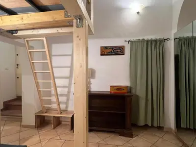 a loft bed in a room with a ladder at Daisy House in Rome