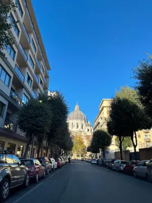 a street with cars parked on the side of a building at StazioneSanPietro53 in Rome