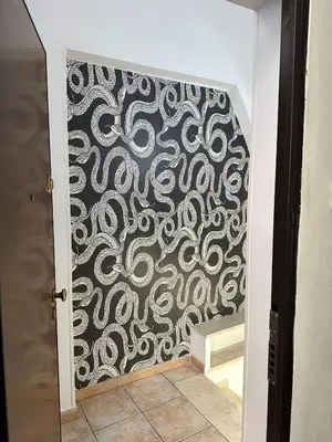 a room with a black and white patterned wall at IMPERIAL suite COLOSSEUM in Rome