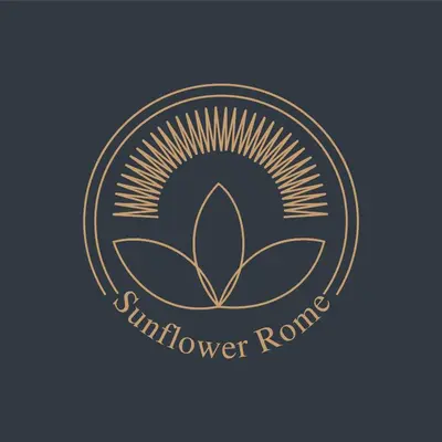 a gold sunflower logo on a purple background at Sunflower Rome in Rome