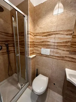 a bathroom with a toilet and a shower at Porta Maggiore room in Rome