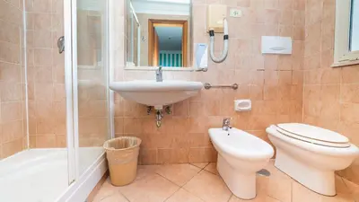 a bathroom with a toilet and a sink and a shower at Hotel Center 3 in Rome