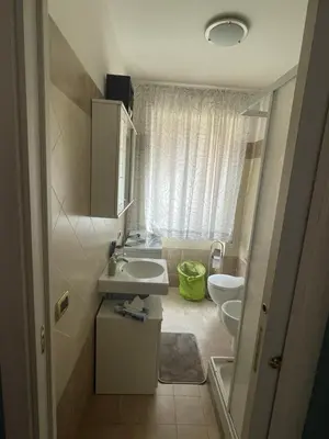 a small bathroom with a sink and a toilet at Casetta Maria Pia near Metro A Cornelia in Rome