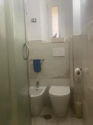 a small bathroom with a toilet and a sink at La Pianista sull'oceano in Rome