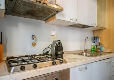 a kitchen with a stove and a sink at Parcheggio Privato - Villa Liberty Roma Centro in Rome
