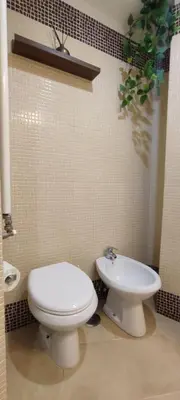a bathroom with a toilet and a sink at Roma Brancaleone Loft, Metro C in Rome