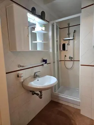 a bathroom with a sink and a shower at Raggio di Sole in Rome
