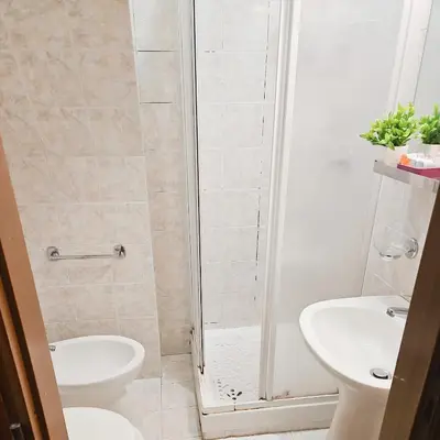 a bathroom with a shower and a toilet and a sink at Hotel Giubileo in Rome
