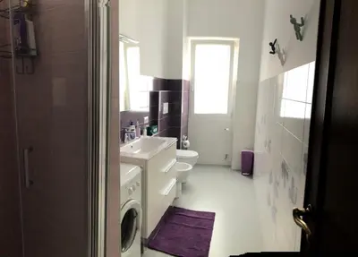 a bathroom with a sink and a washing machine at Casa Salù in Rome