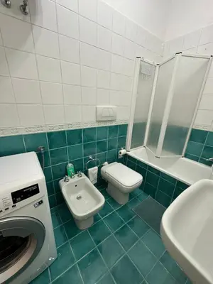 a bathroom with a toilet sink and a washing machine at Serendiroma in Rome