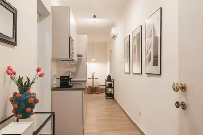 a hallway leading to a kitchen in a apartment at C3 Top Class Apartment, 2 camere da letto, 2 bagni, giardino distante 15 minuti a piedi da Fontana di Trevi in Rome