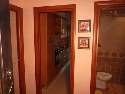 a bathroom with a kitchen with a sink and a toilet at Er Pirata in Rome