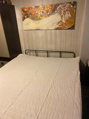 a bed in a bedroom with a painting on the wall at Domus Amra in Rome
