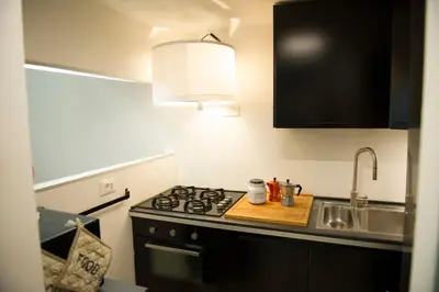 a small kitchen with a stove and a sink at Modern Loft in the center of Rome in Rome