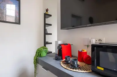 a kitchen counter with a microwave and a tv at ARGILLA PLACE Large apartment close to Saint Peter Basilica in Rome