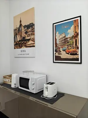 a microwave on a counter with a picture on the wall at Gregorio VII Dream House in Rome