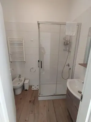 a bathroom with a shower and a toilet and a sink at Annalisa Home in Rome