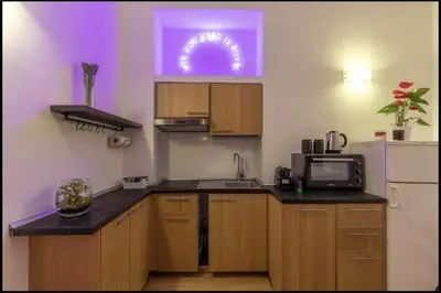 a small kitchen with a sink and a microwave at Barberini Exclusive Apartment in Rome