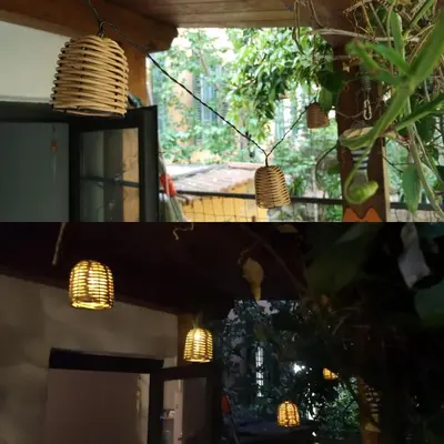 two pictures of a room with lights and a window at il giardino di frida in Rome