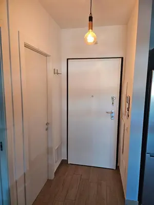 a hallway with a white door and a light at Two bedrooms with terrace in Rome