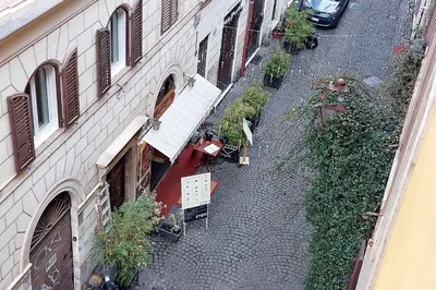 an overhead view of a street with a building at Cozy Apartment Rione Monti in Rome