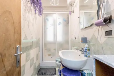 a bathroom with a shower and a sink and a toilet at Villa Up in Rome