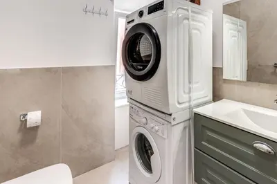 a washer and dryer in a bathroom with a sink at Vatican Eagle Rooms in Rome