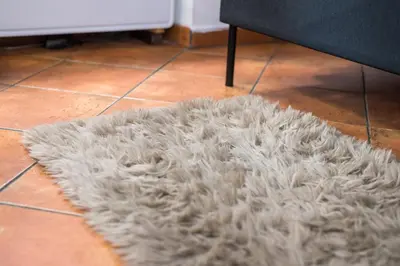 a white furry rug on the floor of a room at SorinaHome Campo de Fiori Loft in Rome