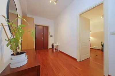 a living room with a potted plant on a table at Modern Apartment near Metro Malatesta with Balcony & Wi-Fi in Rome