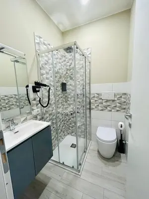 a bathroom with a shower and a toilet and a sink at Cappadocia Rooms in Rome