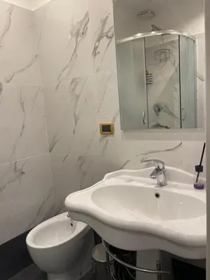 a white bathroom with a sink and a toilet at Ines Stay in Rome