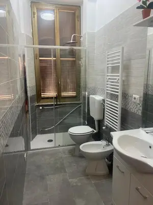 a bathroom with a shower and a toilet and a sink at Rosa di San Giovanni in Rome