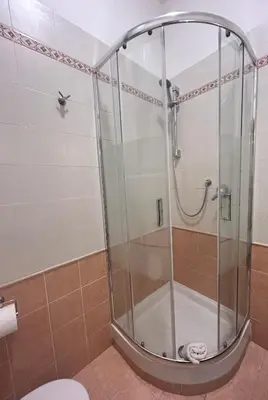 a shower in a bathroom with a toilet at Love Roma Termini Apartment with Terrace in Rome