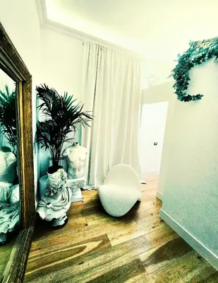 a room with a mirror and a plant and a chair at B89 Luxury Gallery House Piazza Di Spagna in Rome