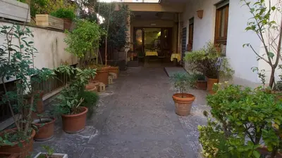 a hallway filled with potted plants in a building at Hotel Benedetto in Rome