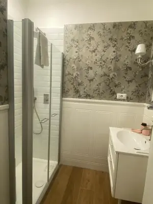 a bathroom with a shower and a sink at Colosseo luxury home in Rome